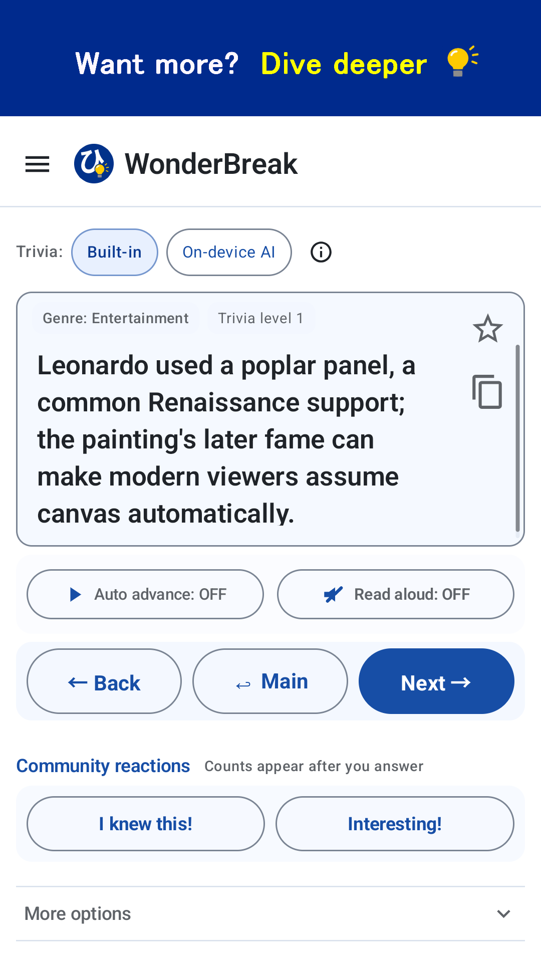 Detailed trivia view