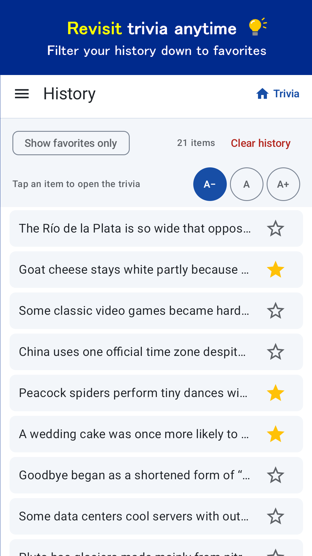 History and favorites